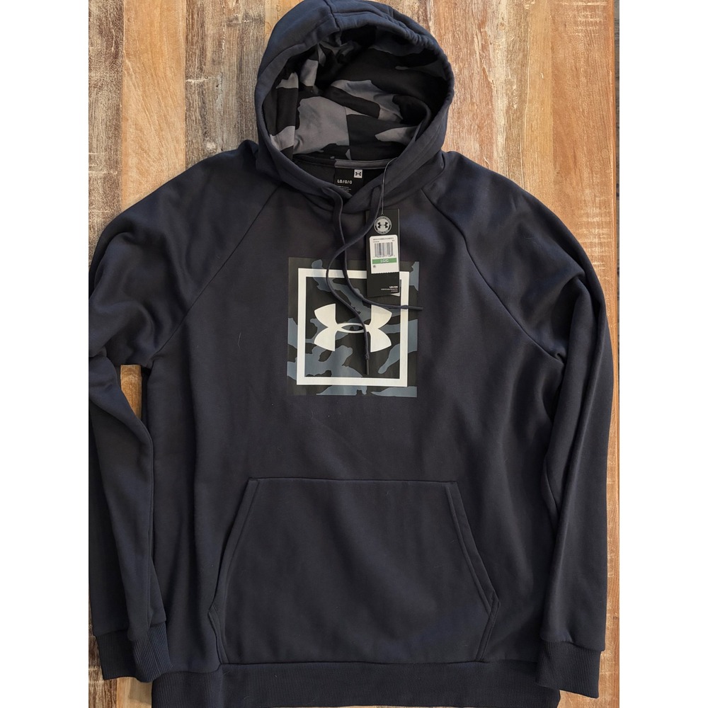 Under Armour Mens Rival Fleece Logo Hoodie Black Gray White Camo Large NWT